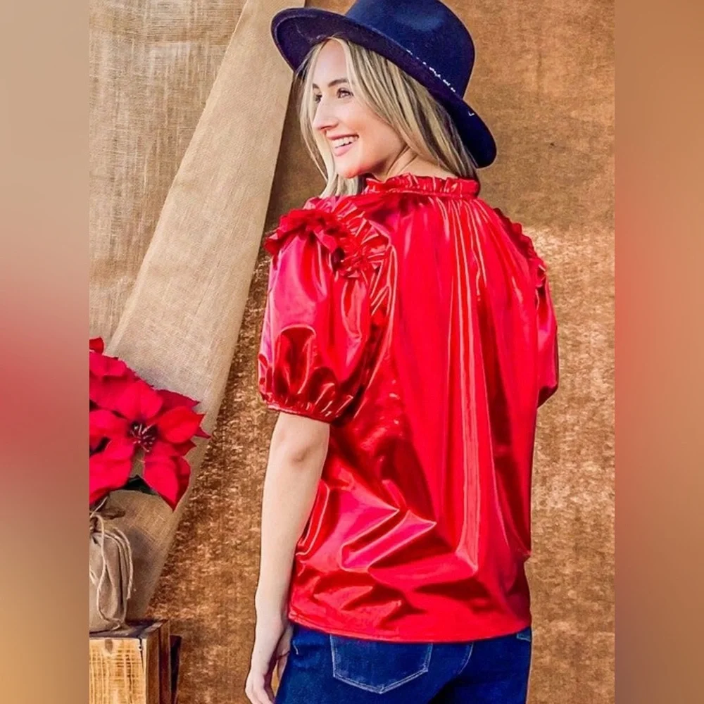 And the Why - beautiful red blouse - size M -  NWT - Picture 3 of 16